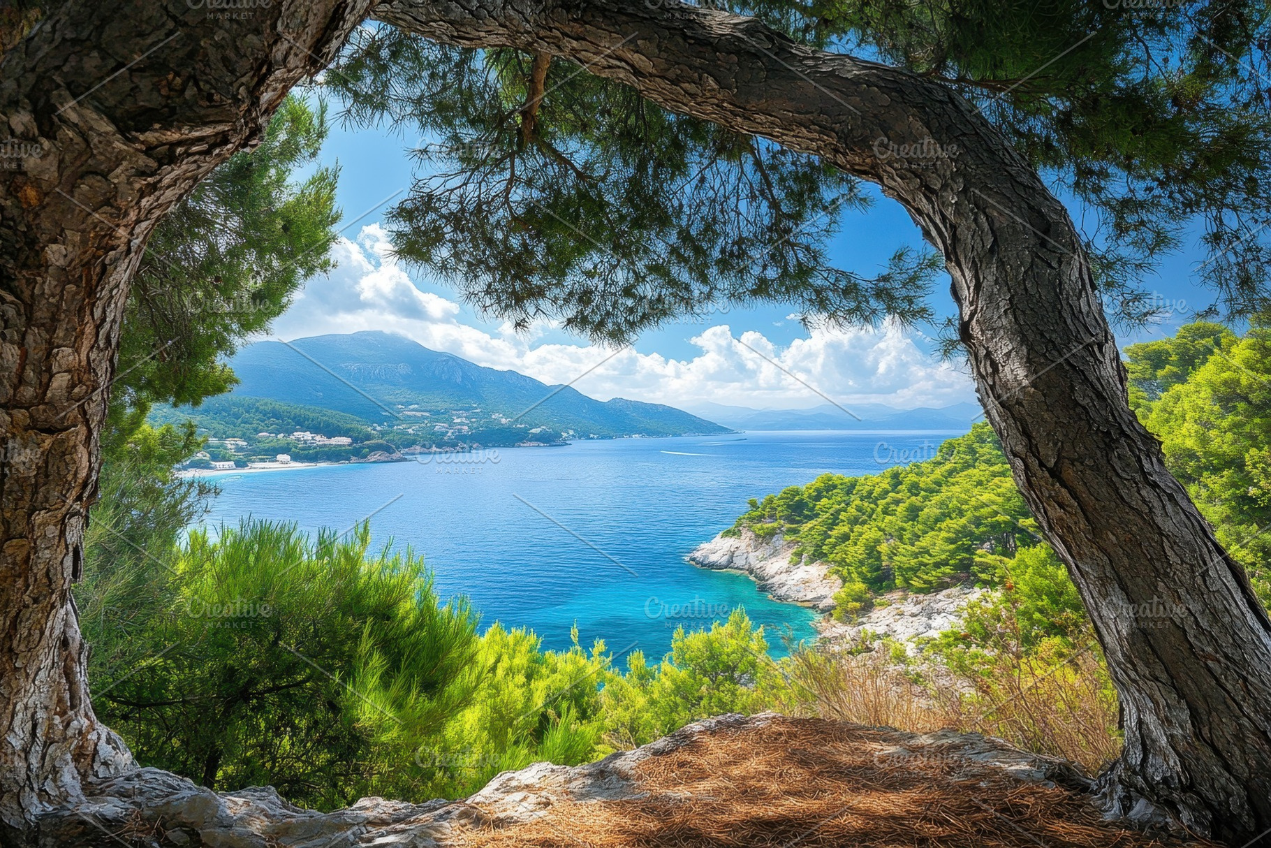 Stunning sea view framed by pine tre, a Photo by Iftikhar Alam