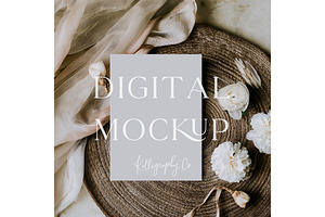 Floral Wedding Card Template Mockup, a Mockup by Kelligraphy Co.