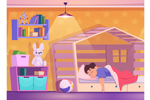 Boy sleeping. kid interior with big, an Object Illustration by Onyx