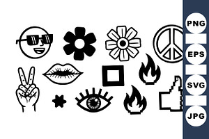Retro Black Icon Clipart Set, an Illustration by designvectx