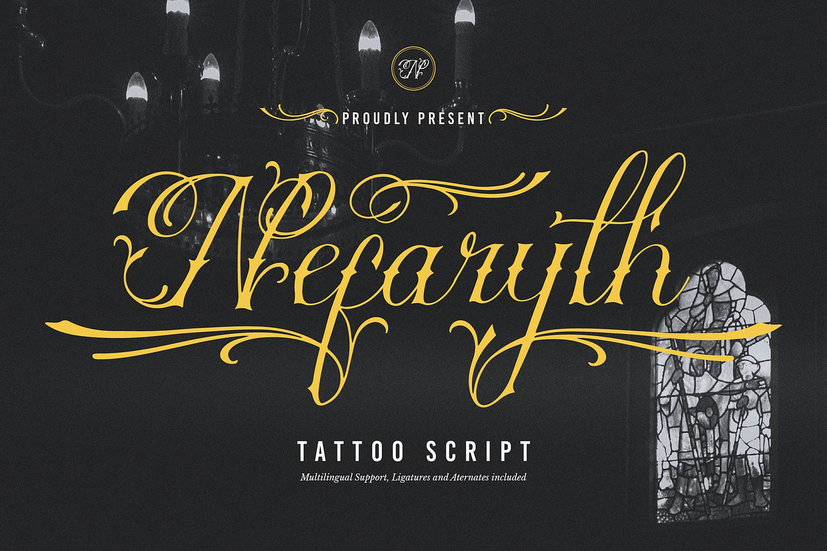Nefaryth | Tattoo Font, a Script Font by Denustudios (Photo 1 of 14)