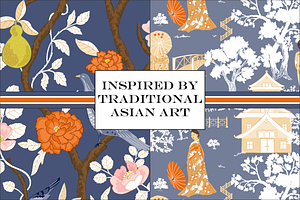 Chinoiserie Patterns Orange Vector