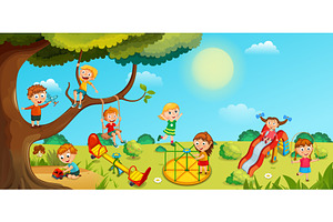 Happy children playing outdoors, a Person Illustration by Yayasya