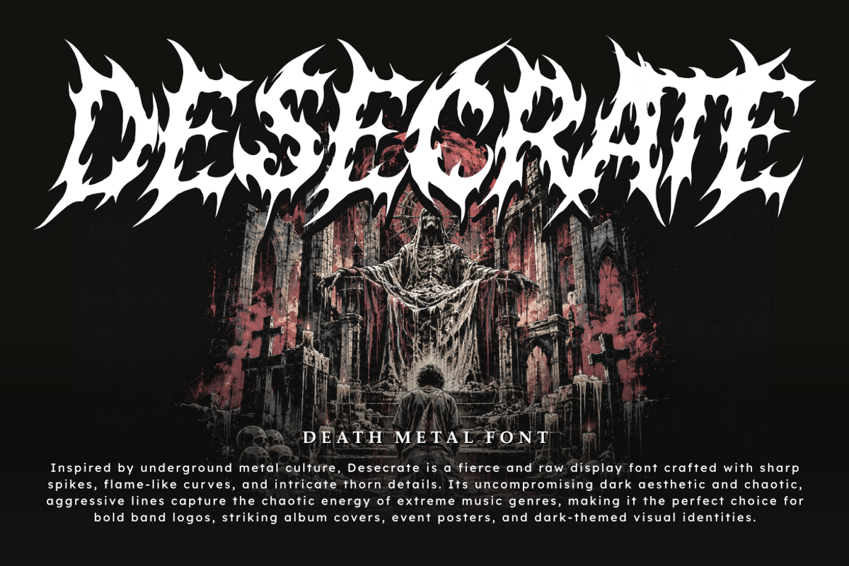 Desecrate - Death Metal font, a Symbol Font by Masyafi Studio (Photo 1 of 9)