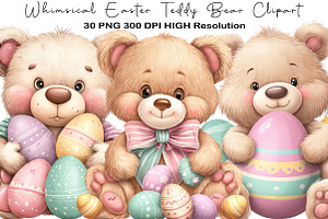 Whimsical Easter Teddy Bear Clipart, an Illustration by Black Bird Studio