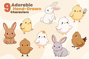 Cute Spring Bunny and Chick Set, a Seasonal Illustration by moja doodle (Thumbnail 2 of 6)