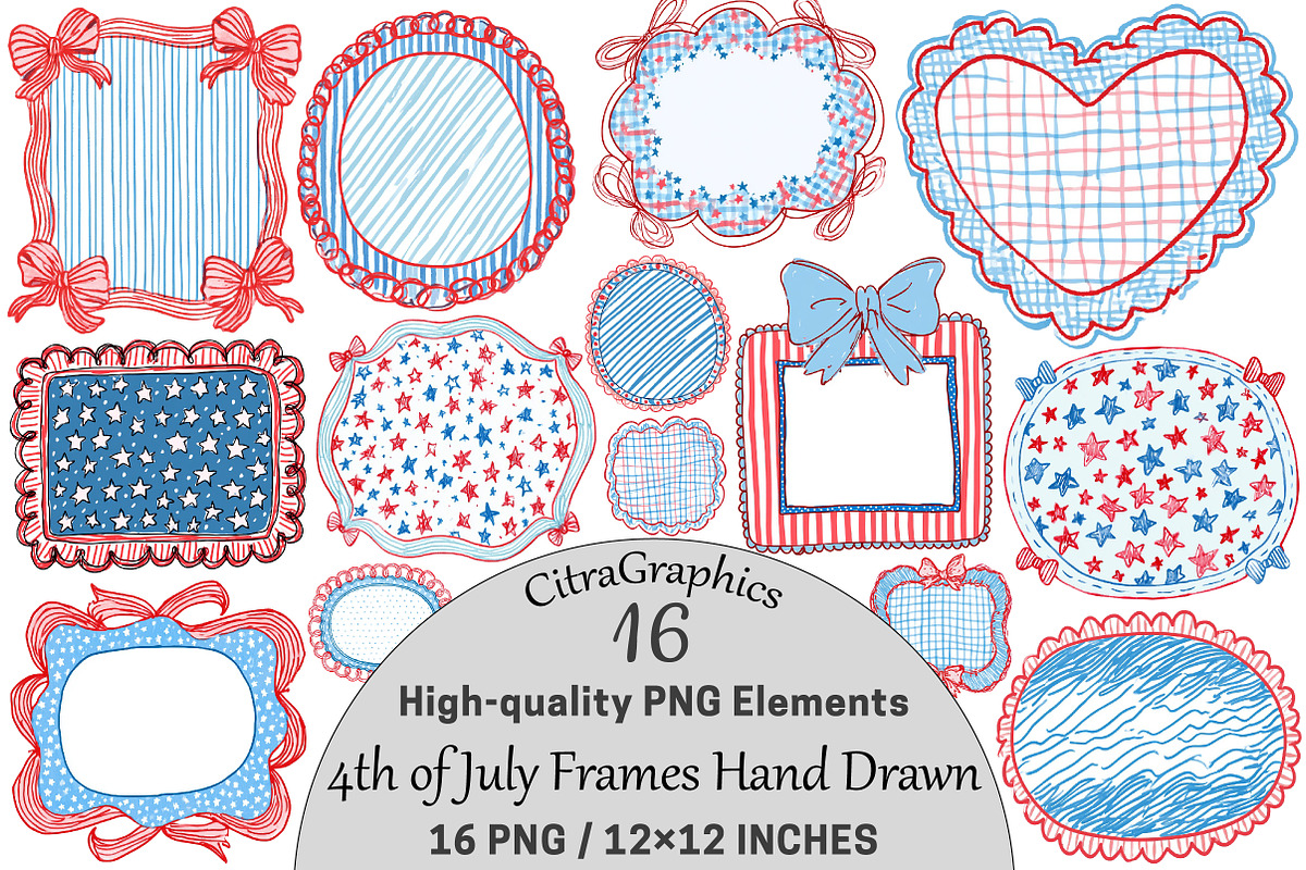 4th of July Frames Hand Drawn PNG, a Seasonal Illustration by CitraGraphics (Photo 1 of 6)