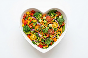 Heart-Shaped Bowl of Fresh Vegetable Salad, a Food & Drink Photo by Davizro's Market