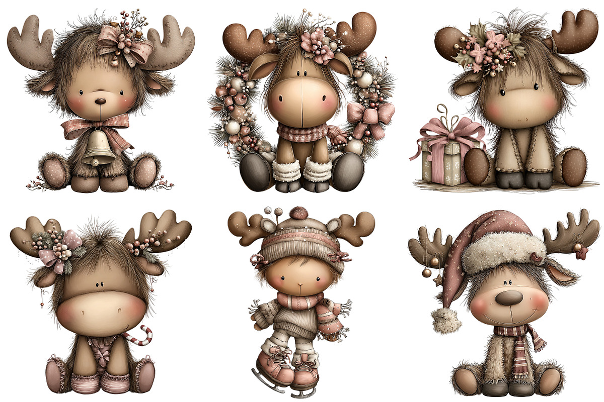 Quirky Christmas Moose Clipart, an Illustration by Craft Nest (Photo 4 of 10)