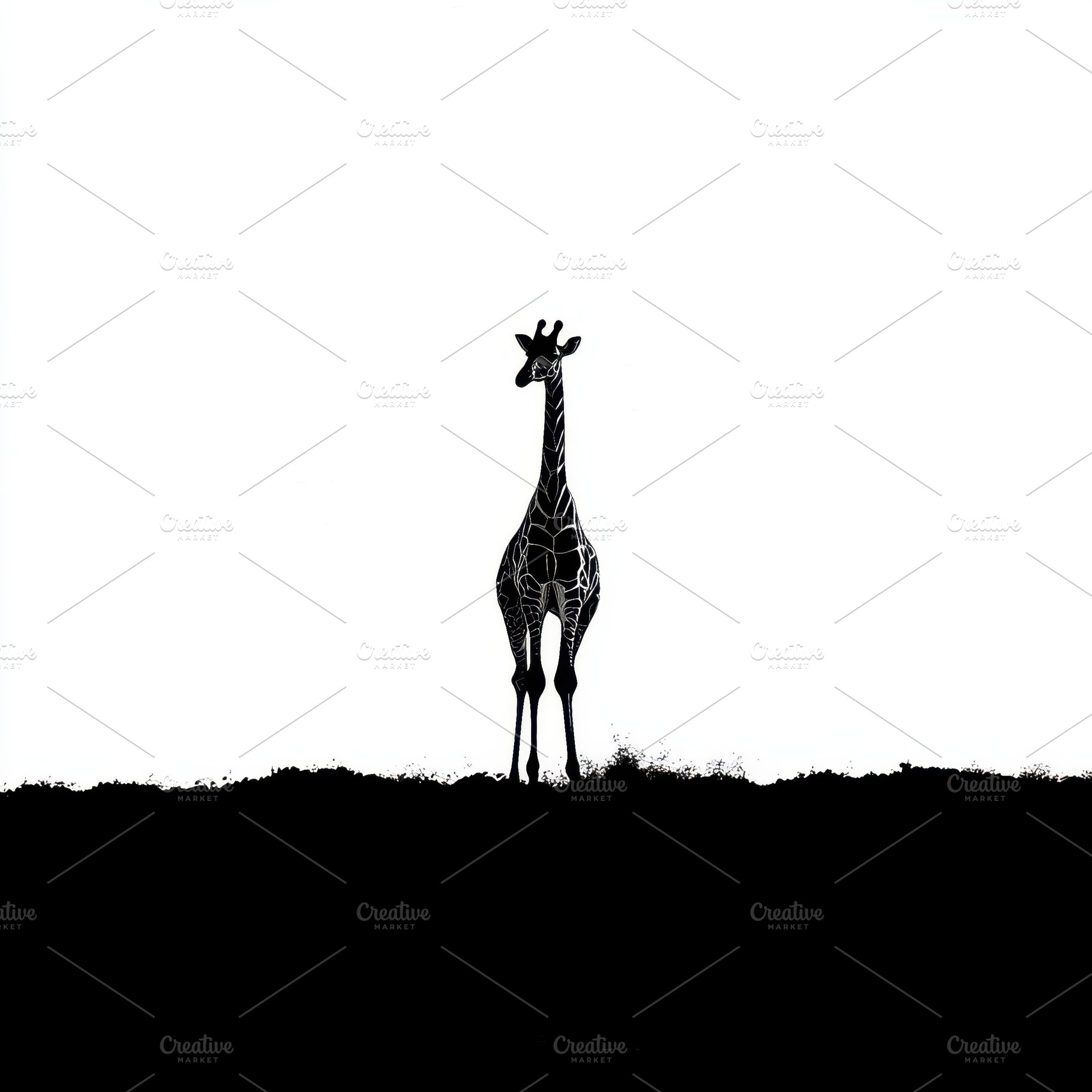 Giraffe Silhouette Against White Sky, an Animal Photo by Pixeness Studio