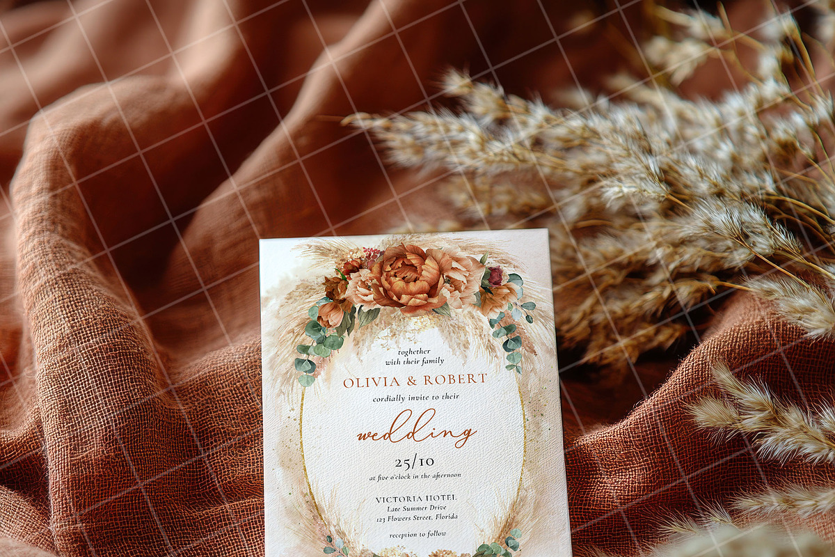 Boho 5x7 Invitation card mockup PSD, an Advertising Mockup by Blush Roses Print (Photo 3 of 8)
