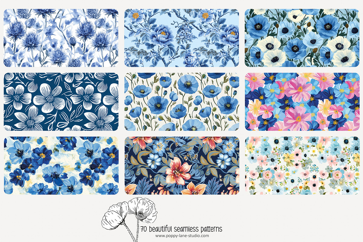 70 blue flower seamless pattern, a Pattern Graphic by Poppy Lane Studio (Photo 7 of 10)