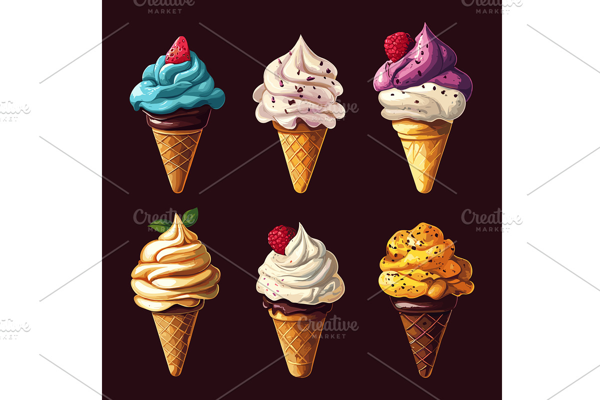 Set of Ice Cream in Modern Style, a Food Illustration by LadadikArt