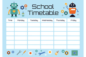 School Timetable for Robot Lovers, a Print Template by Soulprint Mercury