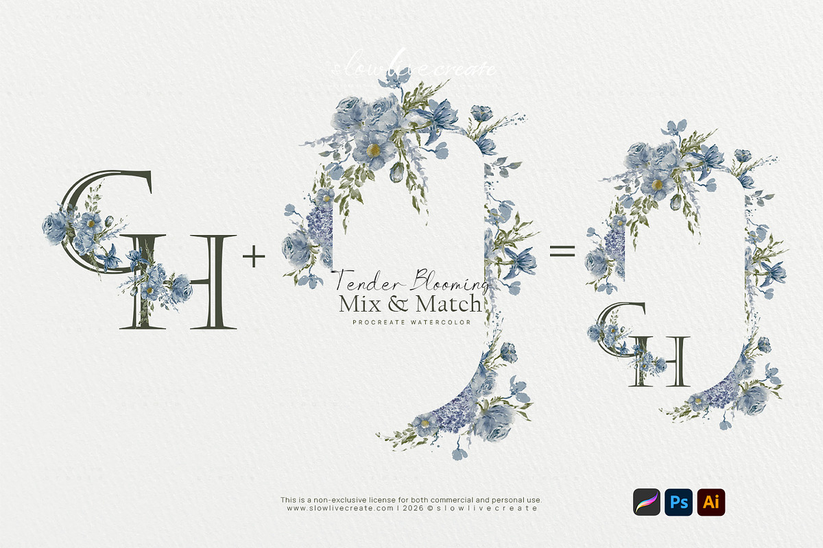 Bloom | Blue Watercolor Florals, an Invitation Template by slowlivecreate (Photo 4 of 7)