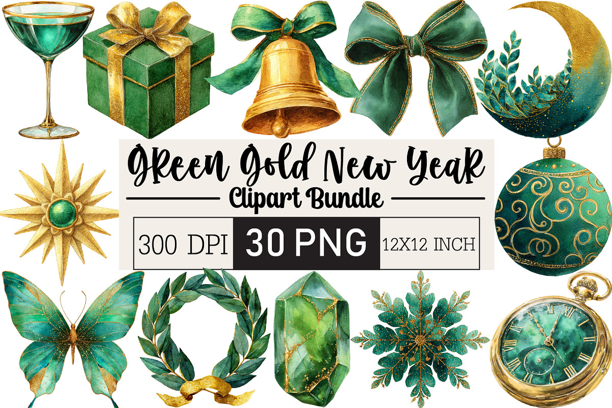 Emerald Nights Green Gold New Year, an Illustration by Black Bird Studio (Photo 1 of 6)