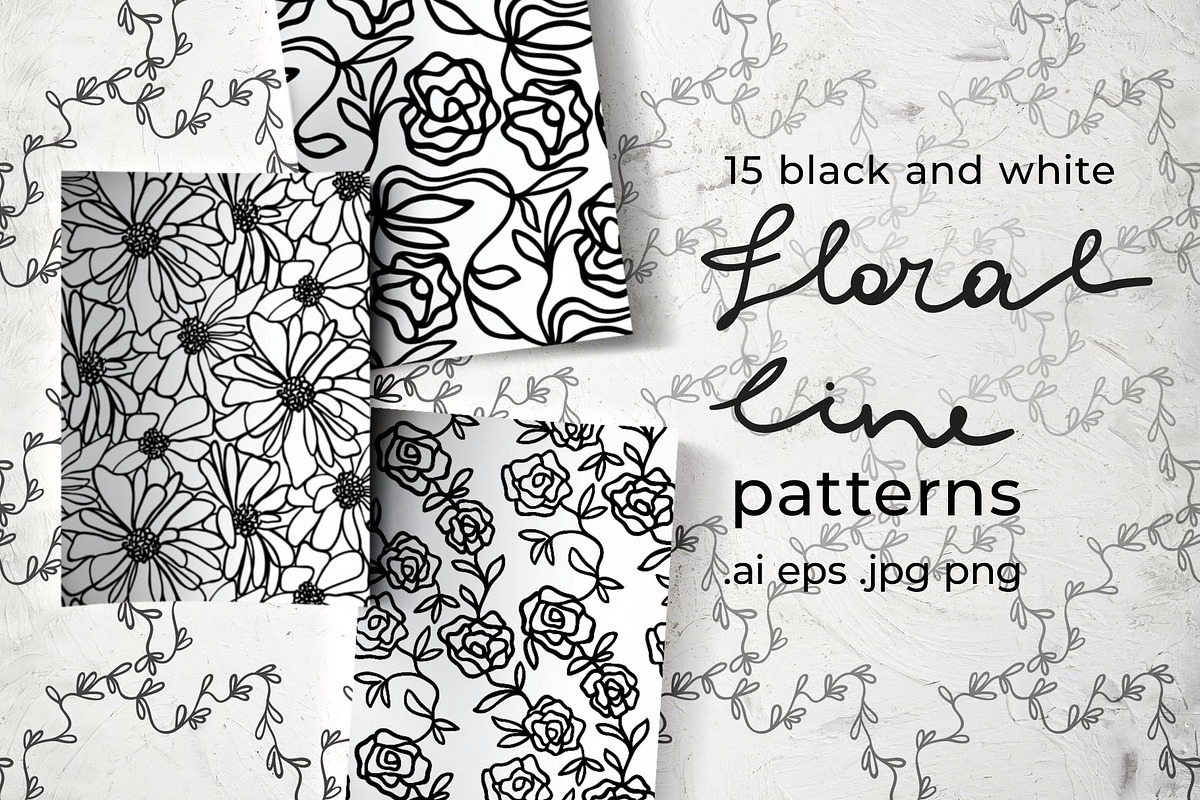 15 floral line patterns, a Pattern Graphic by pineart (Photo 1 of 5)