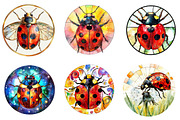 Round Stained Glass Ladybug png, an Illustration by CreationArt (Thumbnail 5 of 5)