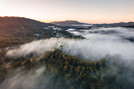 Mountains and trees at a rural village, high angle in the mornin, a Nature Photo by Art Rachen