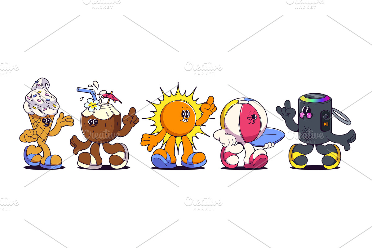Retro summer beach cartoon, an Illustration by art PVP - market