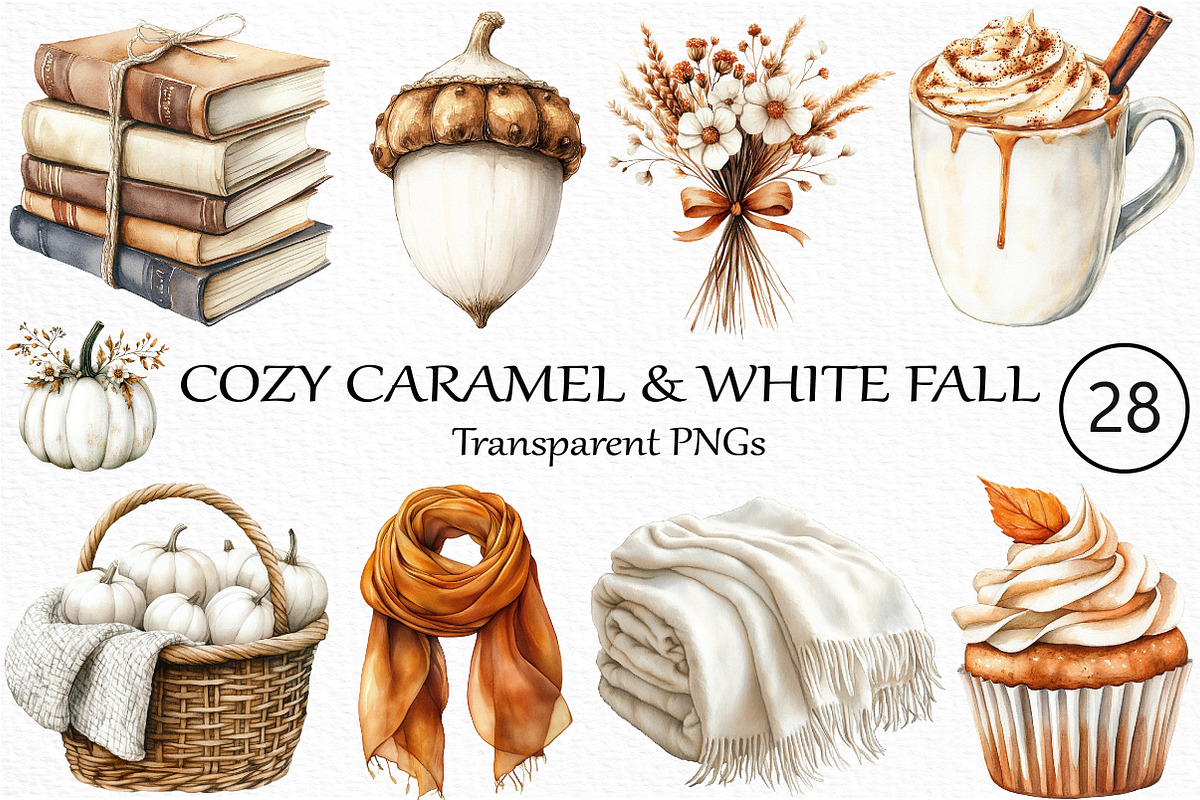 Cozy Caramel & White Fall Clipart, an Illustration by Craft Nest (Photo 1 of 5)