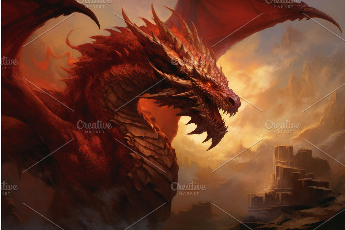 Captivating Red dragon fantasy art, an Animal Illustration by Ylivdesign