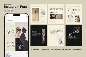 Archival Fashion Instagram Post Pack, a Social Media Template by Pitchlook.Studio