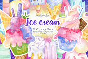 Watercolor Ice Cream Clipart, an Illustration by OllyKo Art (Thumbnail 1 of 6)