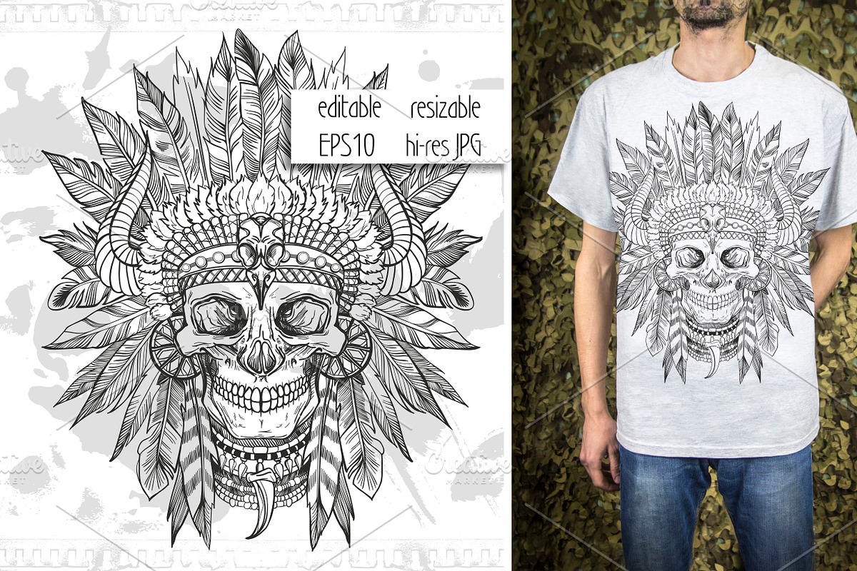 Native american skull, vector, an Illustration by Red Spruce's Vector Shop