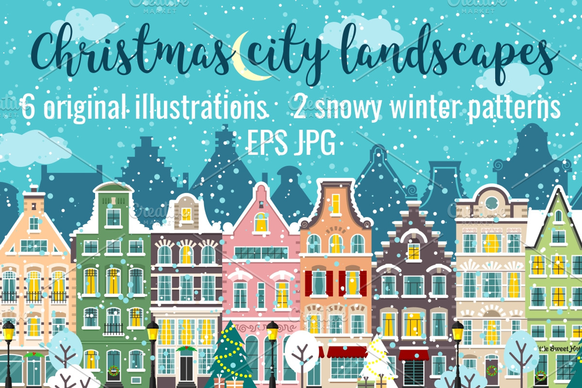 Christmas city street landscapes, a Decorative Illustration by Primula`s shop (Photo 1 of 7)