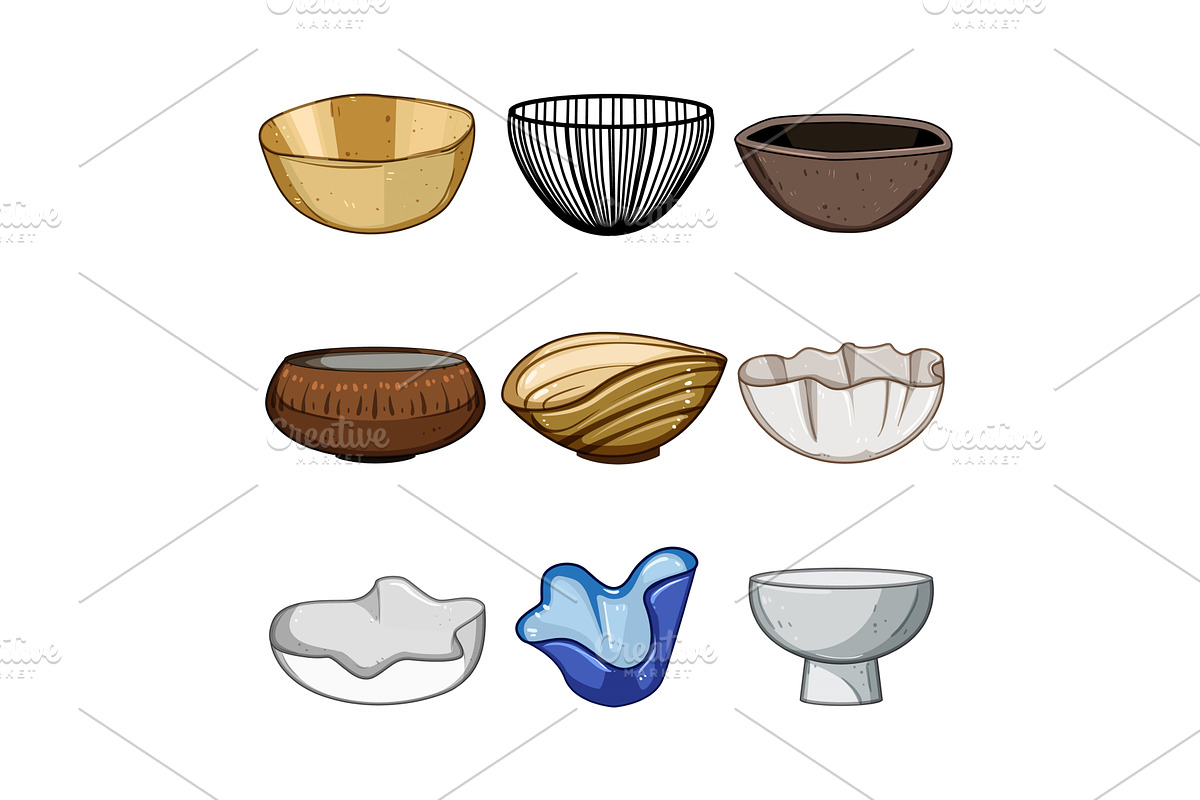 decorative bowl set cartoon vector, an Object Illustration by pikepicture