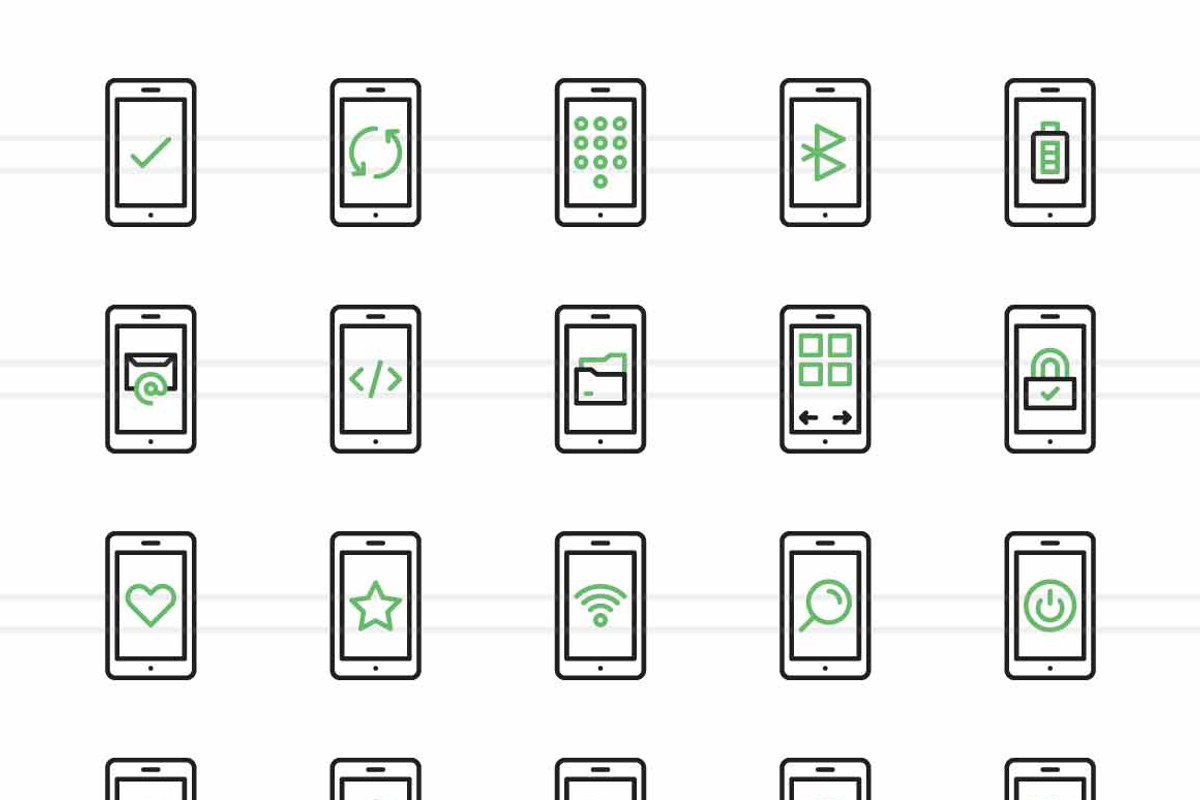 Smartphones Green & Black Line Icons, an Icon by IconBunny (Photo 2 of 2)