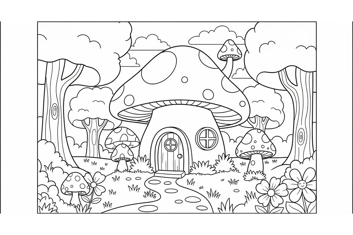 Whimsical Mushroom House Line Art bu, an Illustration by Designs_River (Photo 41 of 51)