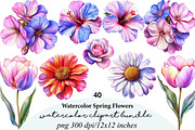 watercolor spring flowers clipart, an Illustration by GatewayDesign (Thumbnail 1 of 7)