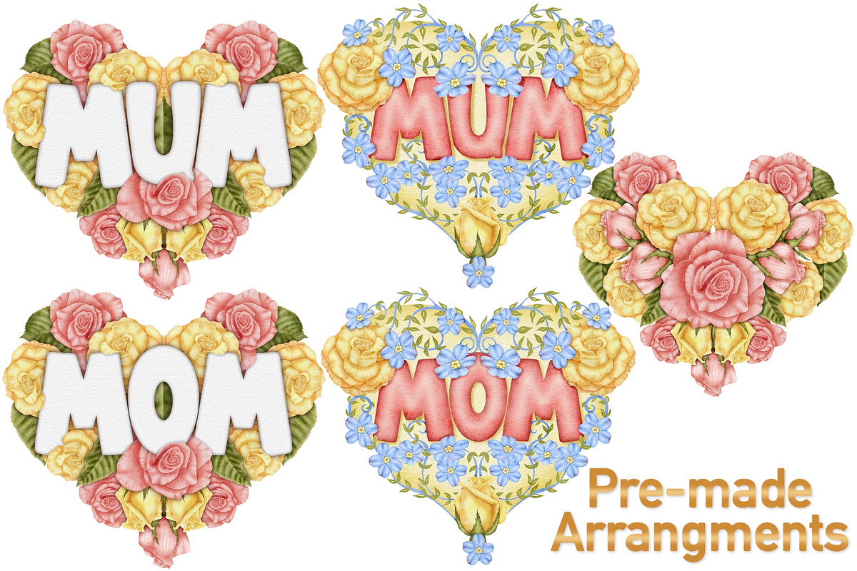 Mothers Day floral set., a Seasonal Illustration by Happy Sloth Graphics (Photo 4 of 10)