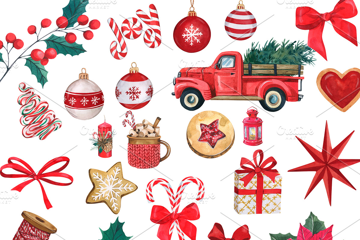 Watercolor CHRISTMAS BUNDLE 100 PNG, a Seasonal Illustration by PatternPalette (Photo 5 of 5)
