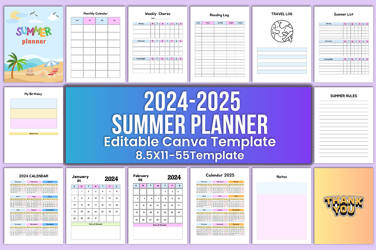2024-2025 Summer planner Canva, a Stationery Template by Designmela01 (Photo 1 of 6)