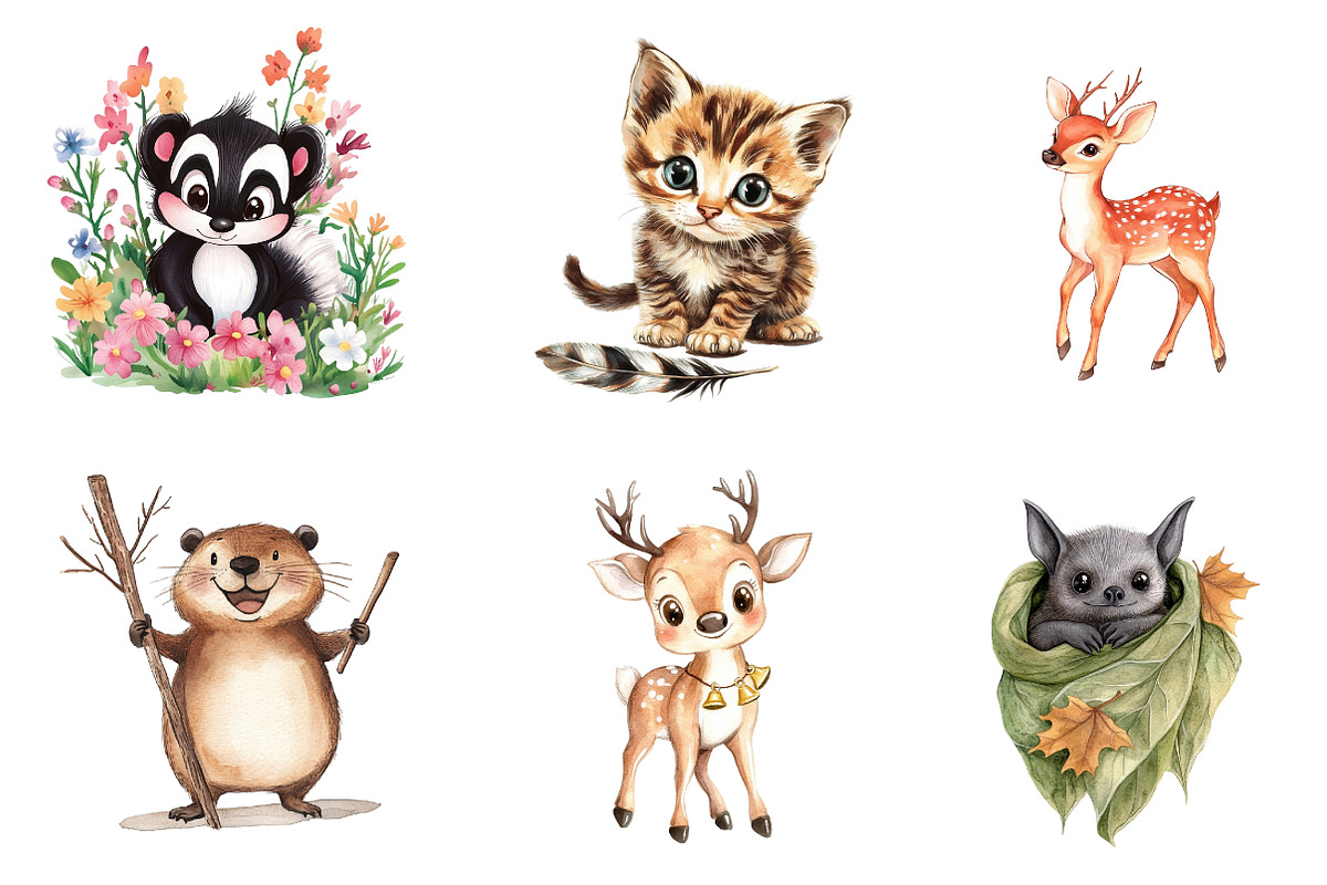 Cute Little Animal Clipart, Woodland, an Illustration by CreationArt (Photo 3 of 5)