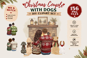 Christmas Couple with Dogs Clipart