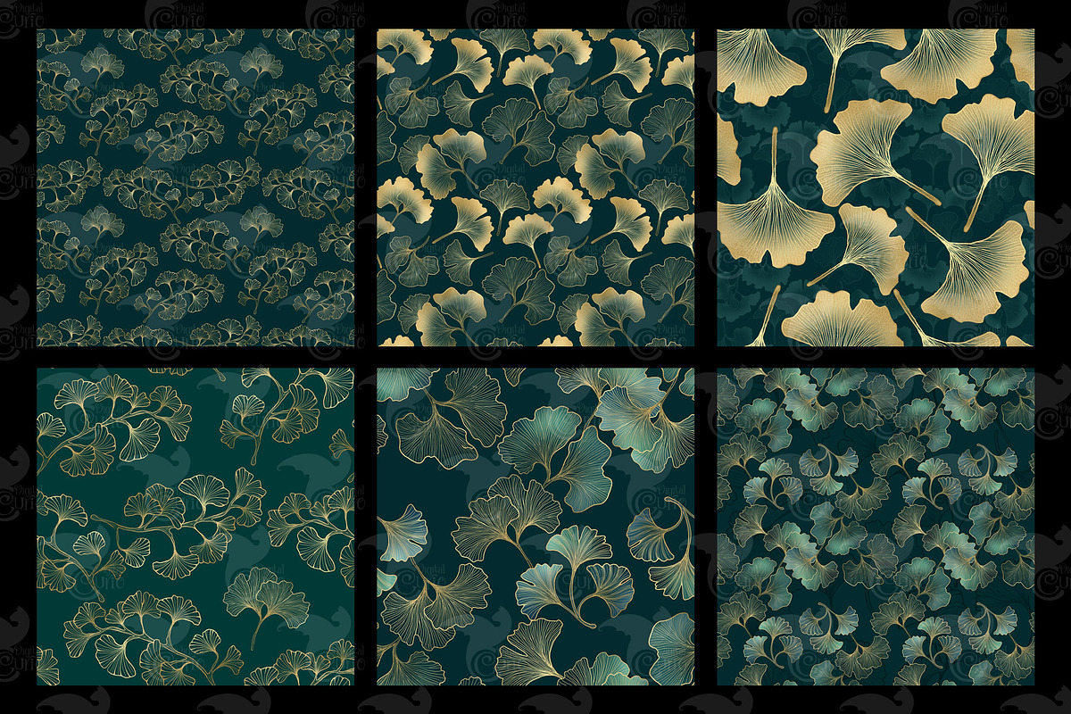 Teal and Gold Ginkgo Digital Paper, a Texture Graphic by Digital Curio (Photo 4 of 5)