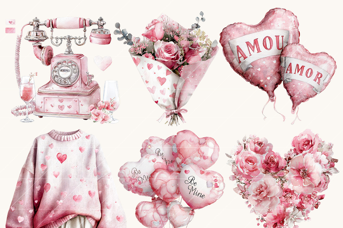 Watercolor Pink Valentines Day, a Seasonal Illustration by Design Scotch (Photo 4 of 8)