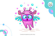 Cute cartoon flying monster. Tshirt., an Animal Illustration by KENO Mascots (Thumbnail 2 of 4)
