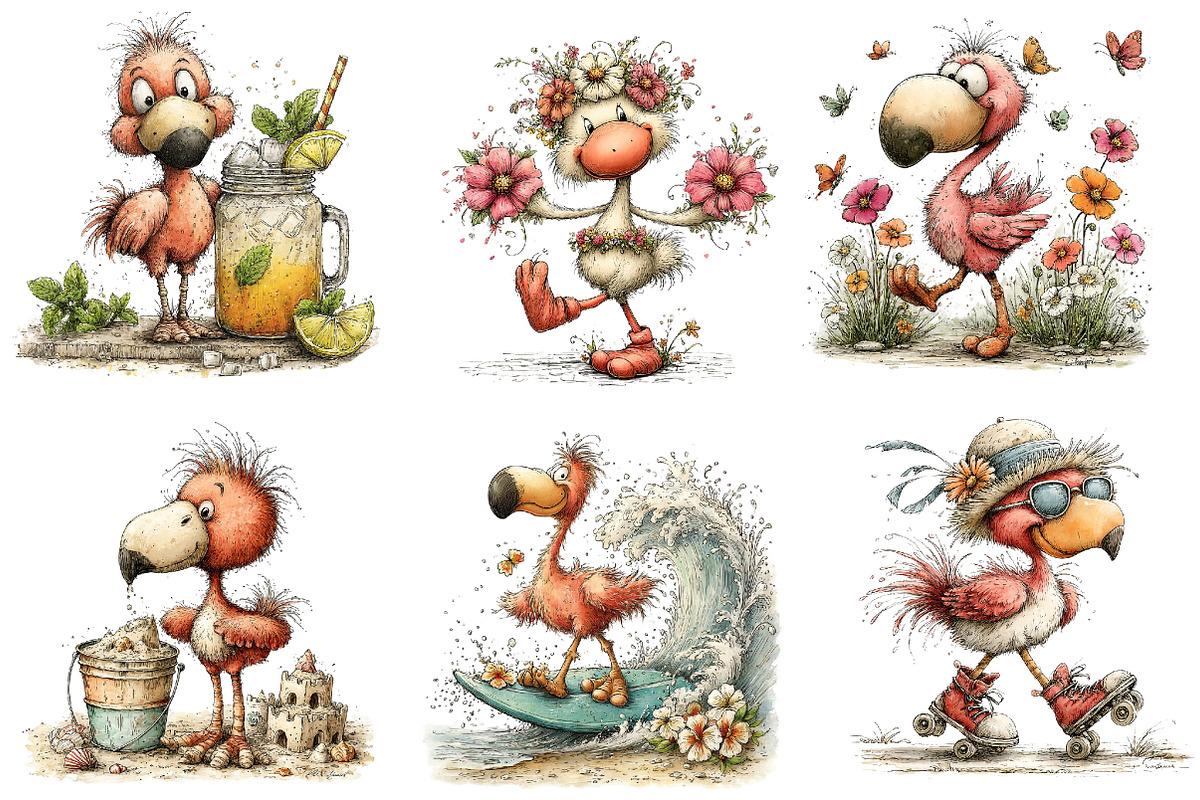 Whimsical Summer Flamingo Clipart, an Illustration by Dream Creation (Photo 5 of 6)