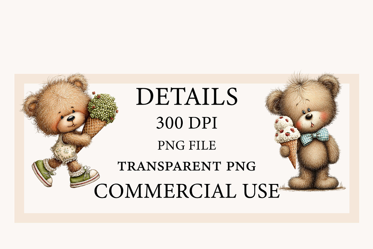 Summer Ice Cream Teddy Bear Clipart, a Seasonal Illustration by Designworld (Photo 3 of 10)