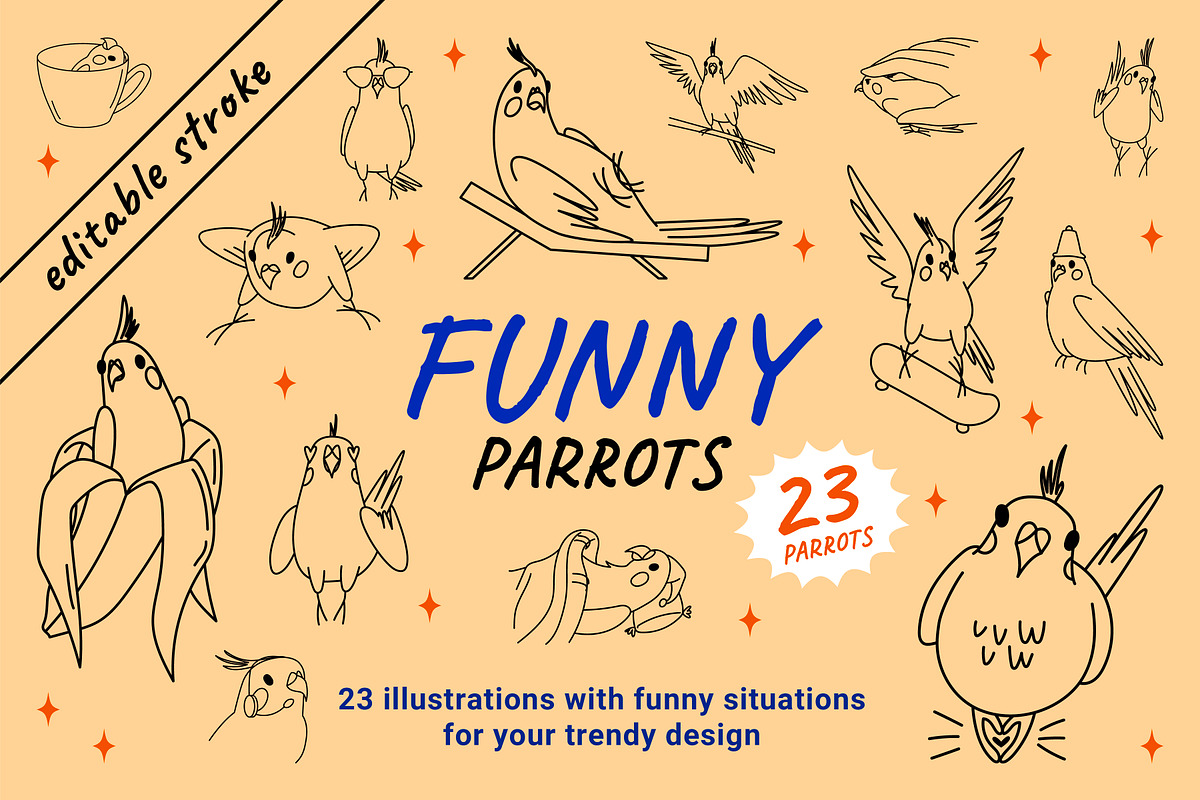 23 Funny parrots vector illustration, an Animal Illustration by Yanakicc (Photo 1 of 9)