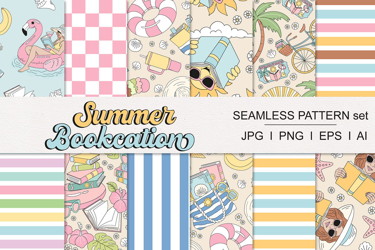 Cute Reading Beach Pattern Set, a Pattern Graphic by @olga.angelloz (Photo 3 of 3)