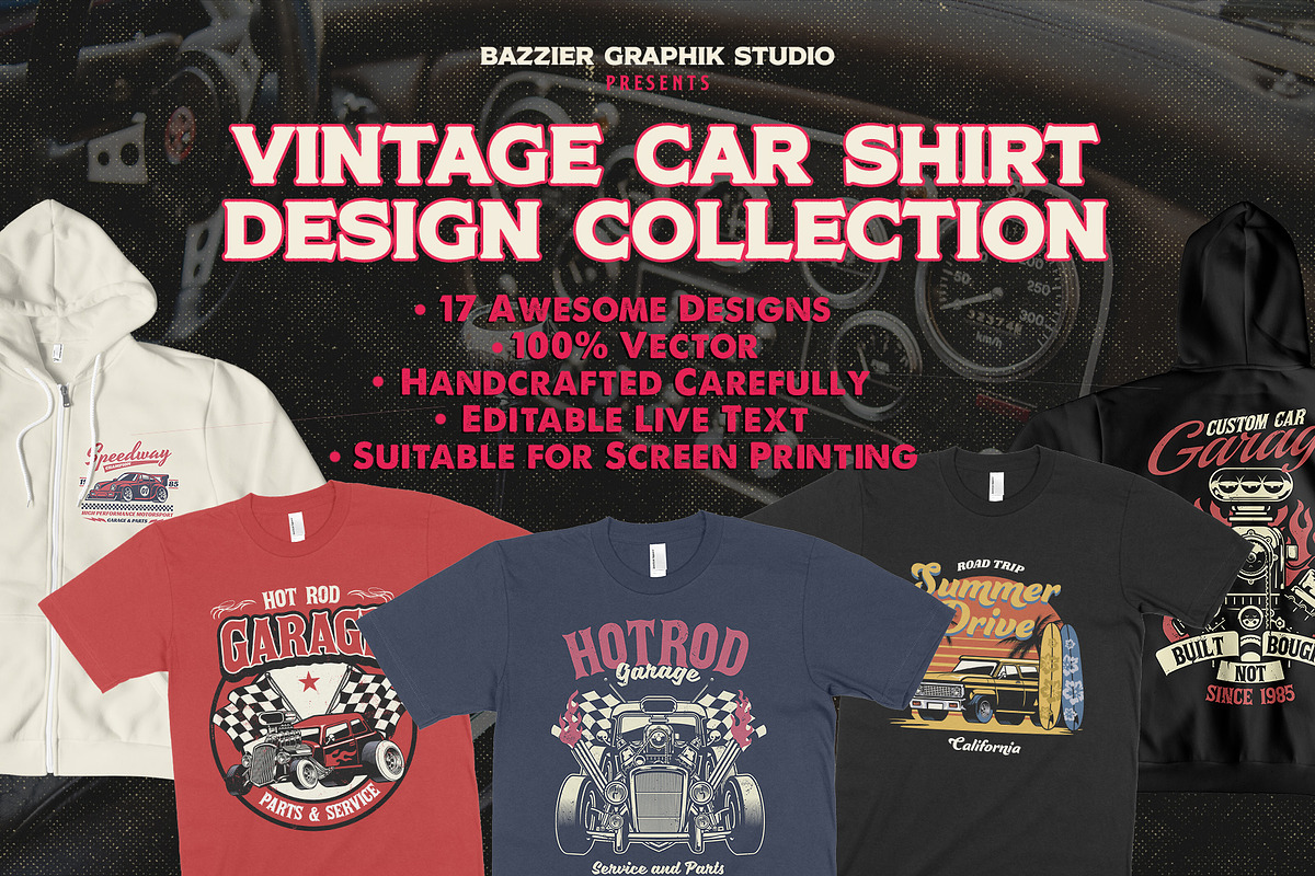Vintage Car Shirt Design Collection, a Sport Illustration by bazzier_graphik (Photo 1 of 4)
