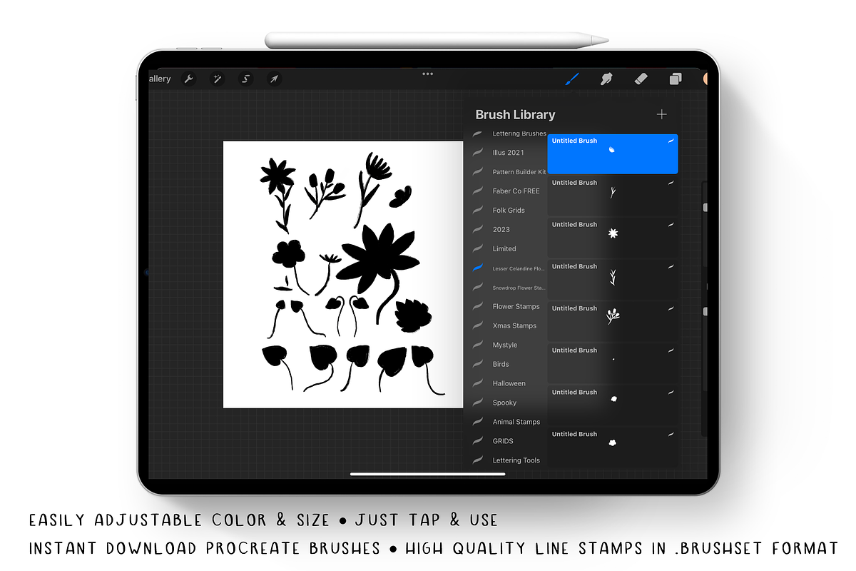 Procreate Brush Stamps - Celandine, a Brush Add-On by Gabba Delgado (Photo 2 of 4)