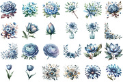 Elegant Dusty Blue Flowers Clipart, an Illustration by Sublimation Artist (Thumbnail 2 of 6)