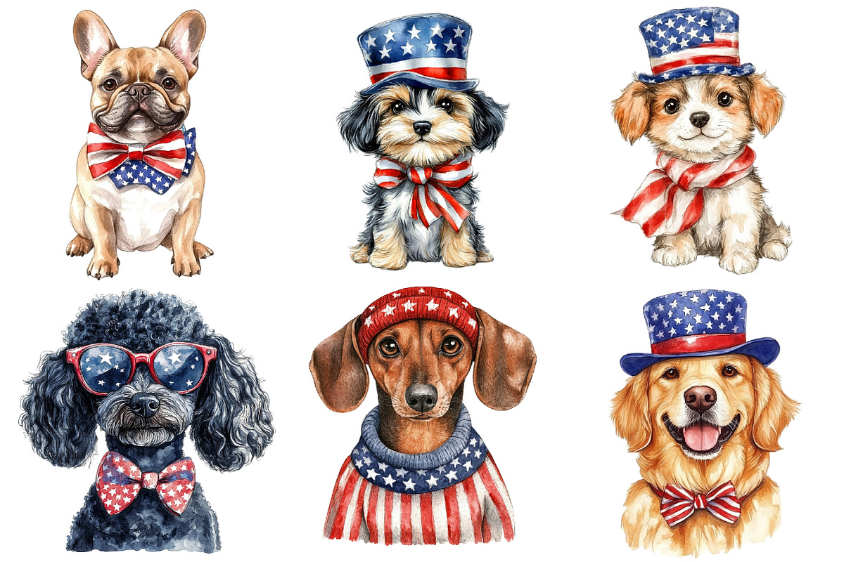 Patriotic Dog 4th of July Clipart, a Seasonal Illustration by CitraGraphics (Photo 4 of 6)
